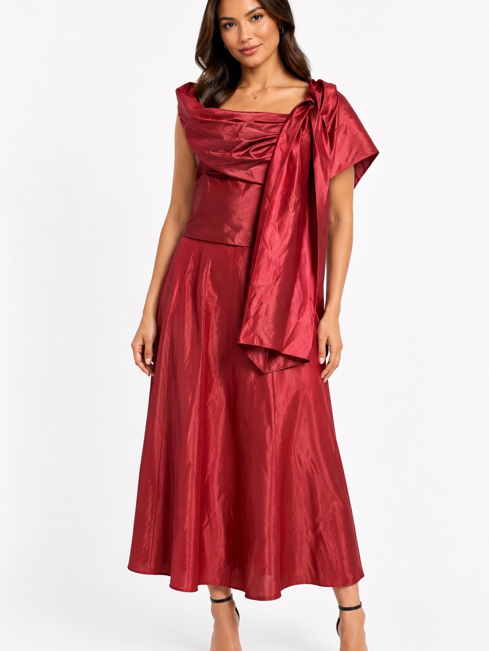 red two-piece formal gown is a vintage set by JS Collections size 14 formal